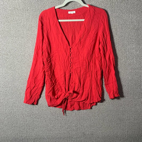 Silence + Noise Womens Blouse‎ Size Large Red Tie-Front Button-Through V-Neck - Picture 1 of 12